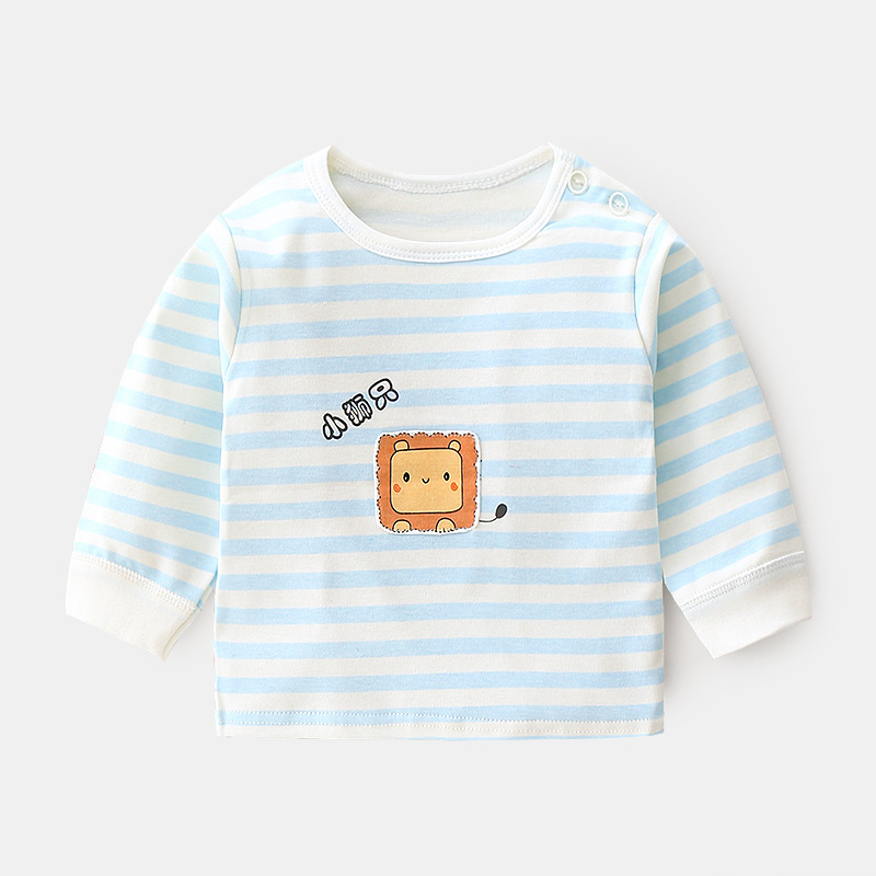 婴儿秋衣内衣宝宝秋冬条纹儿童肩扣印花单件上衣纯棉打底衫童装