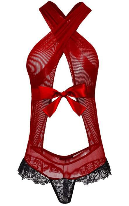 2020 Amazon new women's underwear lace blouse V-neck sleeveless mini babydoll underwear