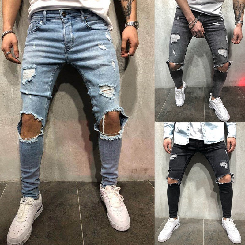 Men big size jeans ripped trousers style...