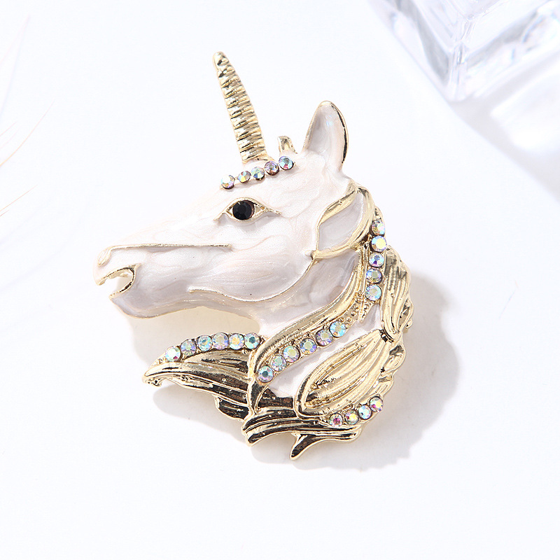 yeni tek boynuzlu at başı masal tarzı romantik kız emaye elmas damla yağ broş korsaj nokta_voghion.com