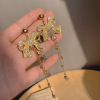 South Korean goods, earrings, retro long silver needle with tassels from pearl, french style, silver 925 sample, wholesale