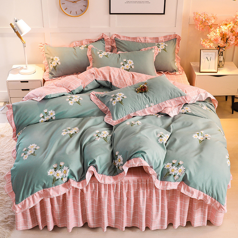 AB Korean thickening Brushed Bed skirt Bedspread Four piece suit