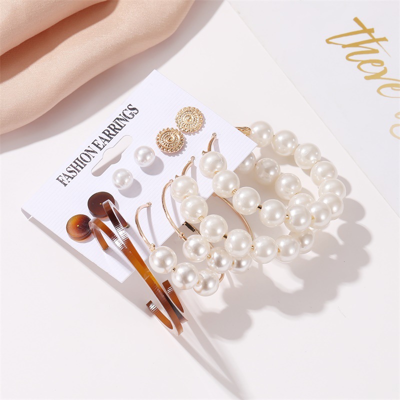 Set Pearl Earrings Leopard Pattern C-shaped Acetate Plate Earrings Simple 6 Pairs Of Exaggerated Earrings Female display picture 3