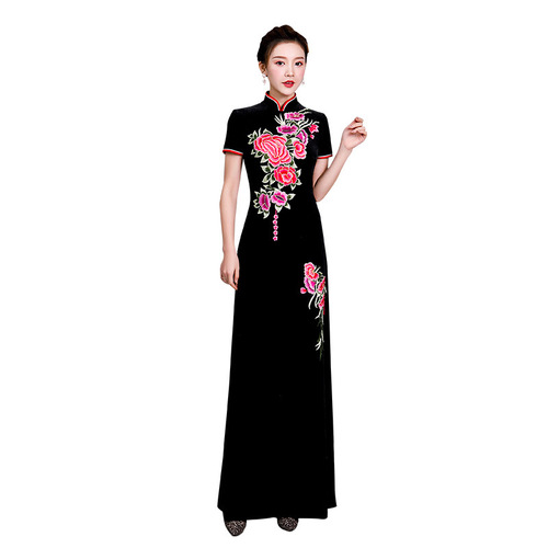 Chinese Dress Qipao Style can wear cheongsam gold velvet dress national large women