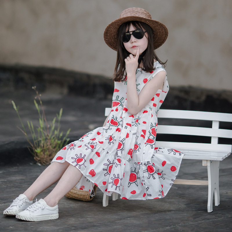 Vestido de las niñas verano 2023 nuevo estilo occidental estilo coreano niños de algodón impreso princesa vestido para niñas