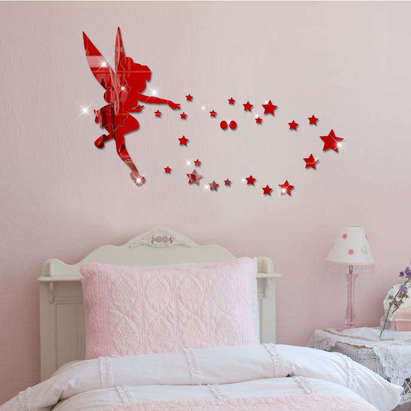 亞克力仙女吹星星鏡面牆貼 客廳臥室電視沙發牆背景自粘創意裝飾