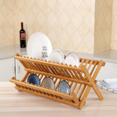 Bamboo Kitchen Dish Drainer Rack, Bowl & Plate Holder, Drainage Shelf, Double-Layer Drip-Proof Dish Rack, and Storage Option