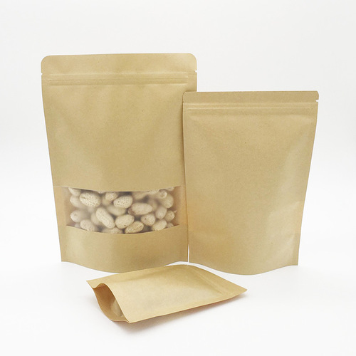 Manufacturer matte kraft paper window stand-up bag medicinal tea sealed bag grain nut food packaging bag