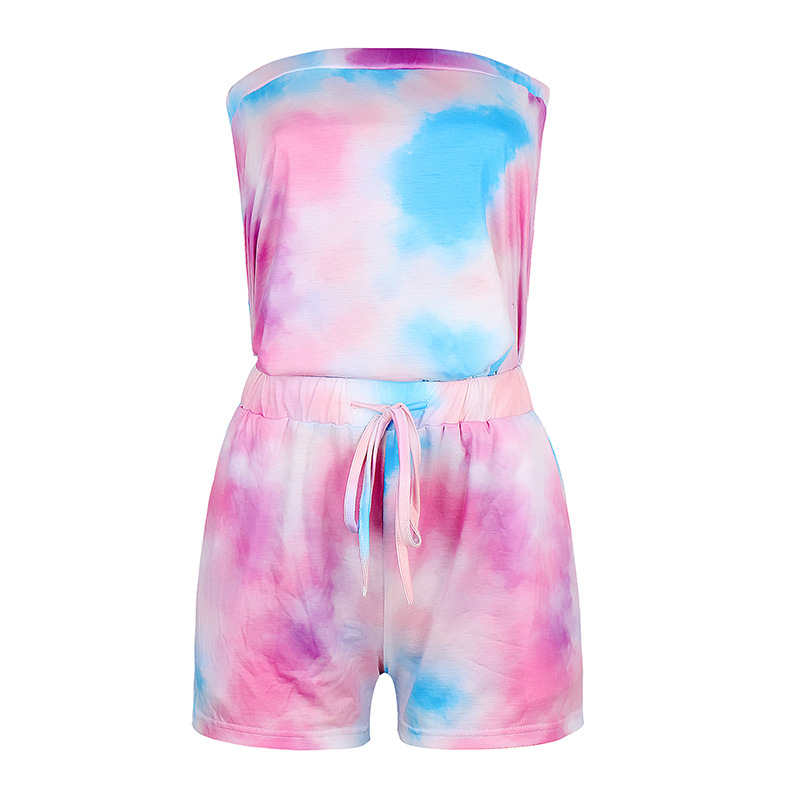 tie-dye printed chest wrap shorts suit  NSKX8447