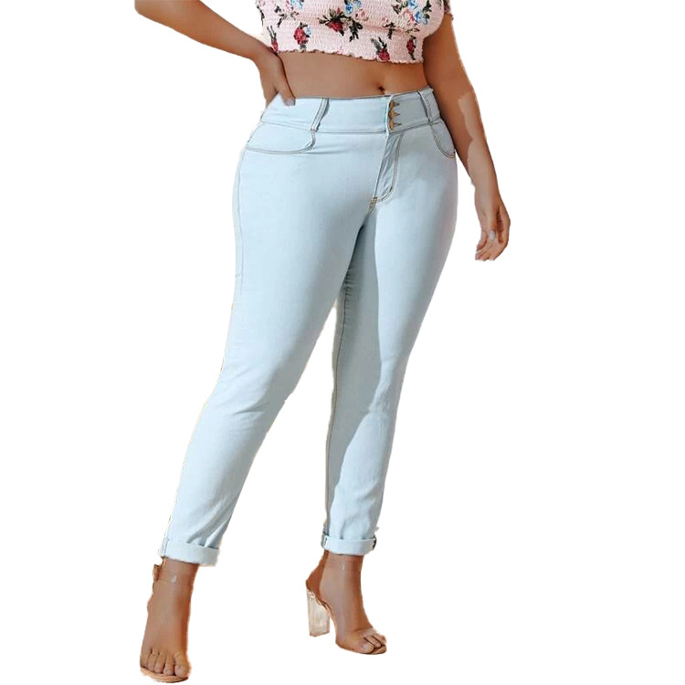 tres botones de cintura slim jeans nihaostyles ropa al por mayor NSWL85333