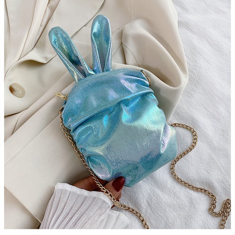 Korean  New Trendy  Cute Cartoon Laser Colorful Girl Cute Funny Rabbit Ears Pu Chain Small Shoulder Bag Mobile Phone Bag Nihaojewelry Wholesale display picture 58