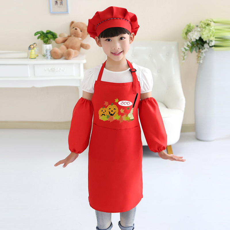 Estilo coreano de los niños delantal sin mangas Navidad Halloween tema actividad ropa comer pintura delantal protector imprimible