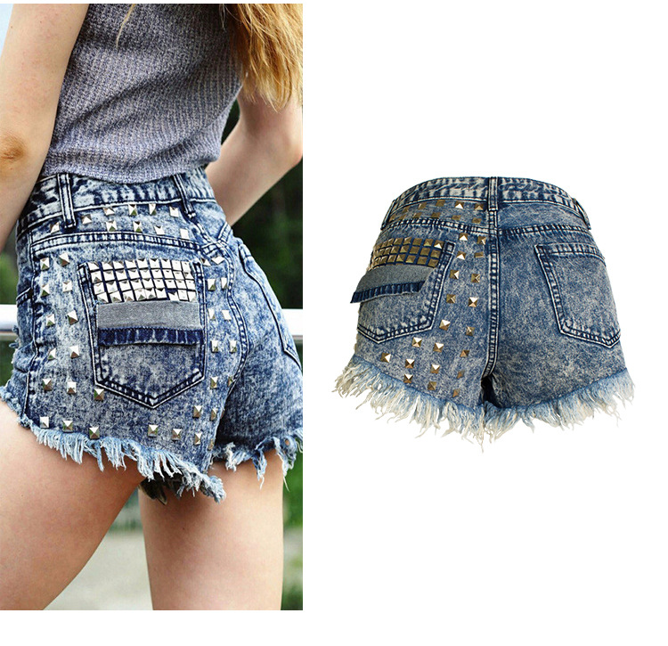 Women's Holiday Daily Streetwear Rivet Shorts Washed Jeans display picture 8