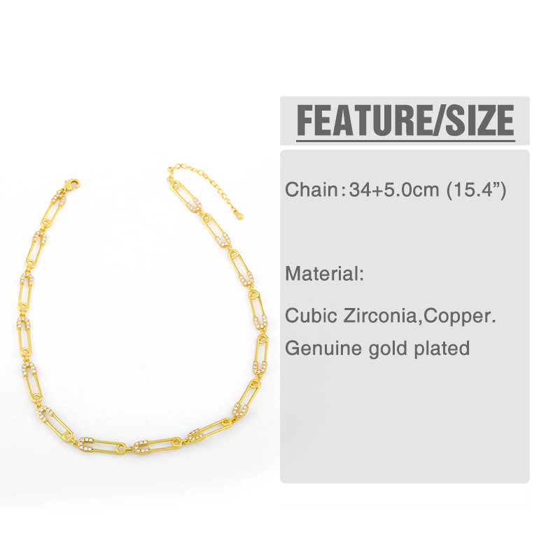 Fashion hip-hop punk new retro gold pin chain diamond necklace for women
