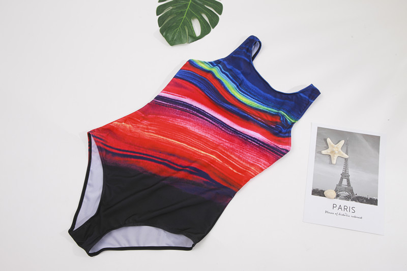 plus size rainbow gradient stripes one-piece swimsuit NSHL42868