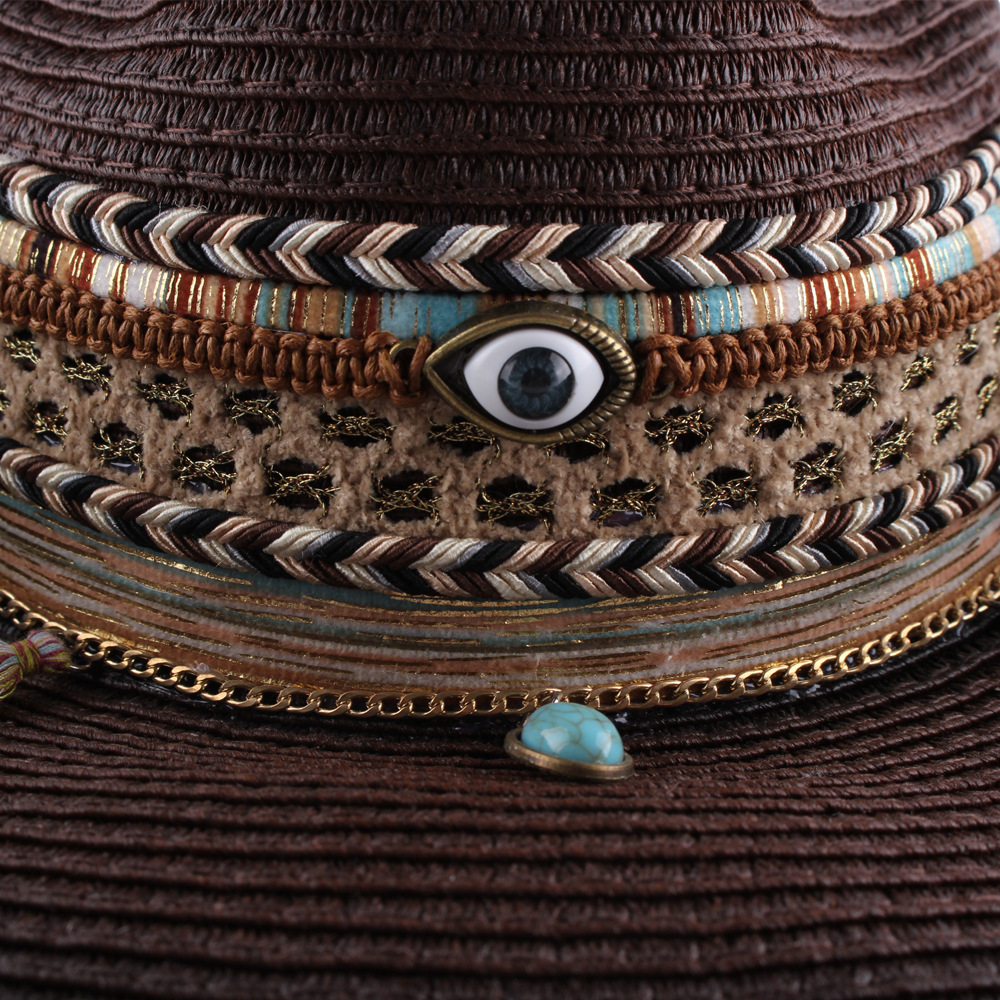 Sombrero de paja de mezclilla occidental curling sombrero de ala grande sombrero de sol de verano de las mujeres sombrero de Sol de paja casual