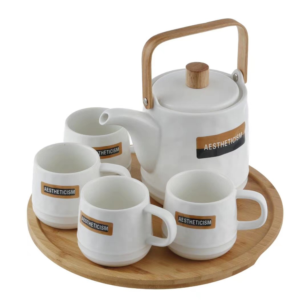 Juego de regalo de cerámica simple para agua fría, tetera personalizada con diseño floral, taza de café, taza, juego para preparar bebidas frías en casa