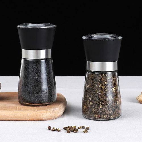 Kitchen pepper grinder glass seasoning bottle stainless steel coarse salt fine salt grinder pepper seasoning glass bottle
