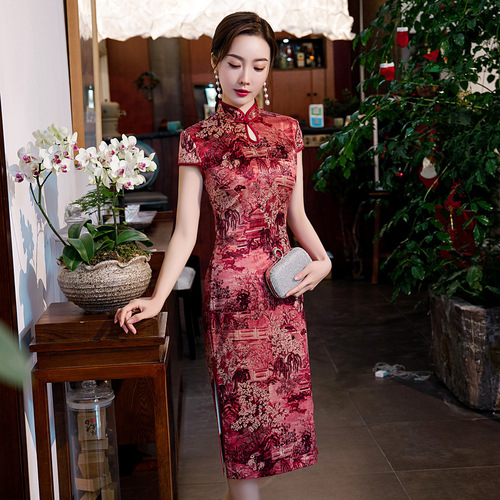 Chinese Dresses Qipao for women robe chinoise cheongsam A long cheongsam Printed Dress for women