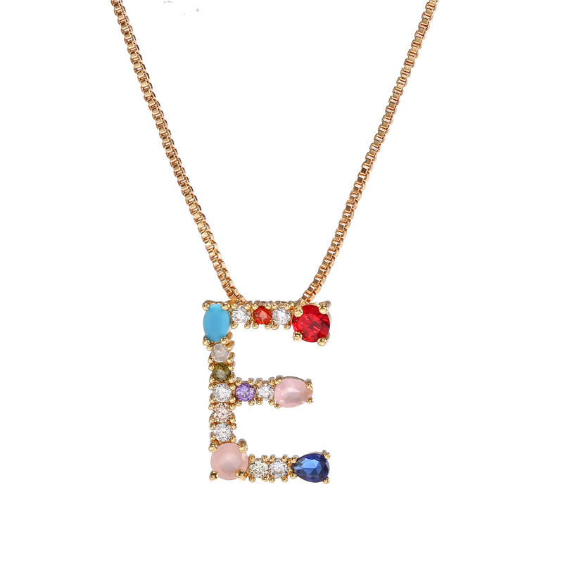 Necklace Clavicle Chain Micro Inlaid Color Zircon 26 Letter Necklace For Women display picture 22