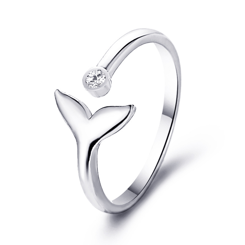 Mori Diamond Fish Tail Ring Cool Wind Simple Mermaid Mouth Joint Ring Valentine'S Day Gift