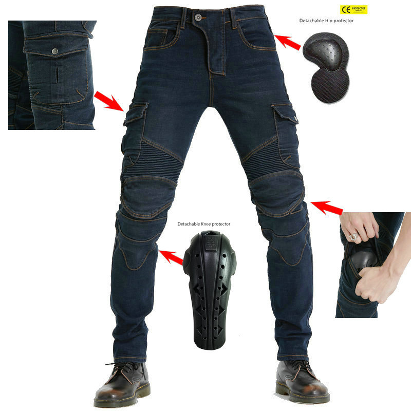 VOLERO verde del ejército pantalones vaqueros de la motocicleta pantalones de montar en motocicleta pantalones anti-caída alargados