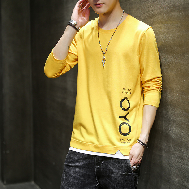 Férfi hosszú ujjú póló, új őszi és téli termékek, Instagram trendi nyomtatás, lezser kerek nyakú, tiszta pamut_voghion.com