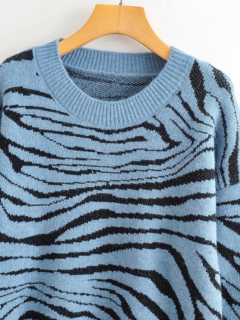 autumn and winter round neck loose zebra pattern lazy style long-sleeved sweater  NSAM6540