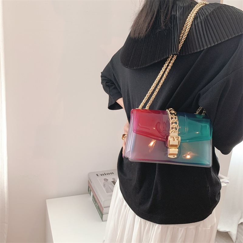 Summer 2025 new gradient jelly bag, fashionable color-blocking chain bag, crossbody single-shoulder bag, ladies' small bag undefined