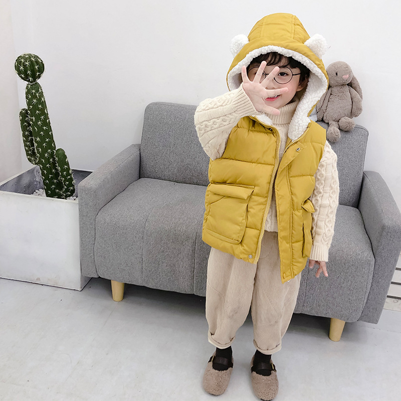 2020 new pattern children Vest Cartoon Hooded thickening Warm cotton vest Children men and women baby Exorcism Vest
