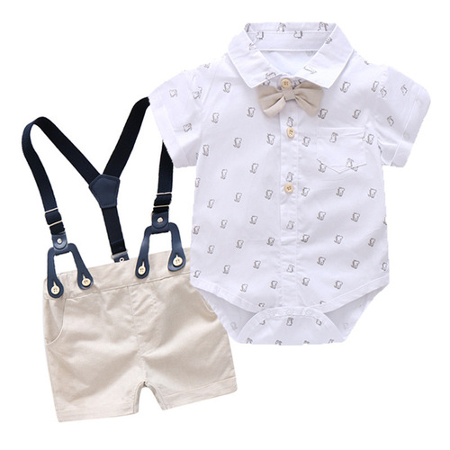 Cross-border new summer product, baby boy, gentleman's khaki, dinosaur printed romper multi-piece set, wholesale + hat
