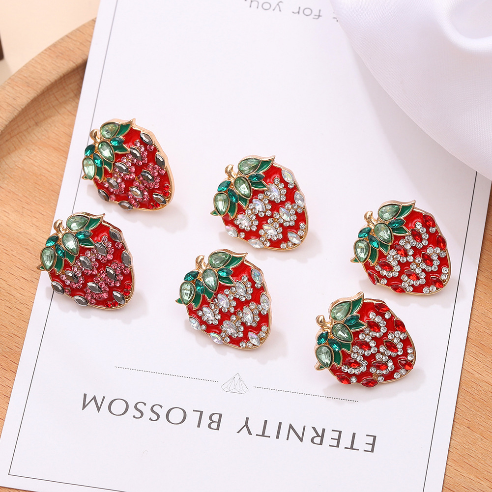 Strawberry Alloy Diamond-studded Earrings display picture 5