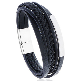 (Cross-border trading), bracelet stainless steel, leather retro woven chain, simple and elegant design, genuine leather