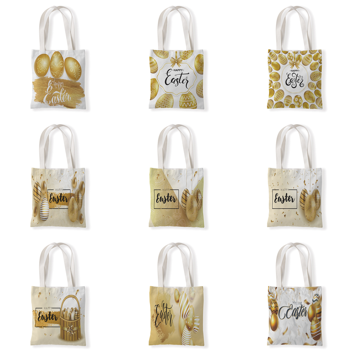 几何复活节金色彩蛋帆布材质单肩袋学生手拎包休闲零钱袋百搭女包