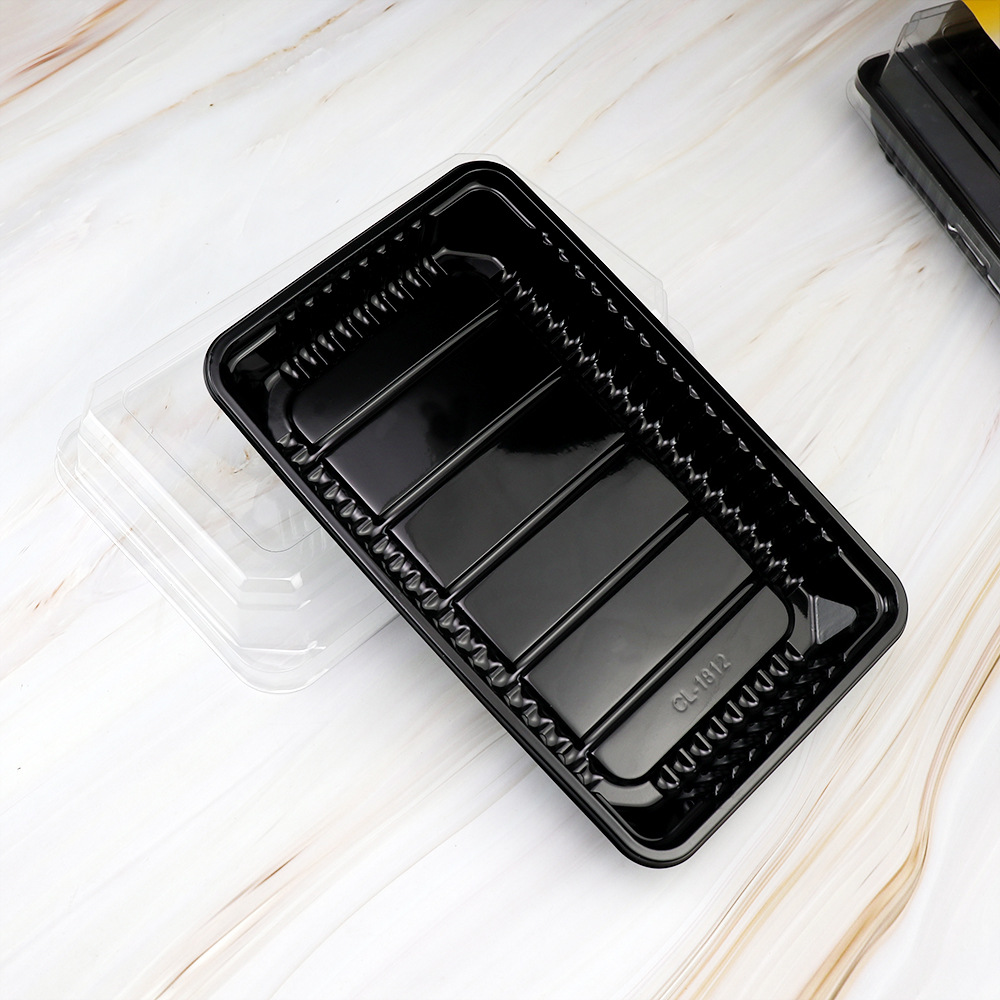 Caja de embalaje de pastel de pollo nativo, fondo negro transparente, caja de pastel de queso rectangular, caja de pan para hornear, caja de blister de punto oeste