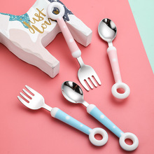 304不銹鋼餐具 創意兒童勺叉套裝 寶寶吃飯趣味卡通勺子叉子 廠家