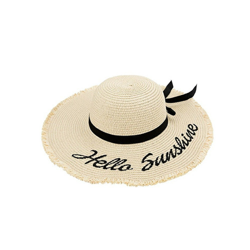 Vacation straw hat for women with large brim, beach sun protection hat, small fresh and versatile summer travel sun hat, foldable