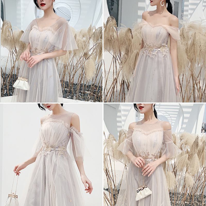 bridesmaid dresses covering arms Bridesmaid Dress grey long wedding dress covering arms