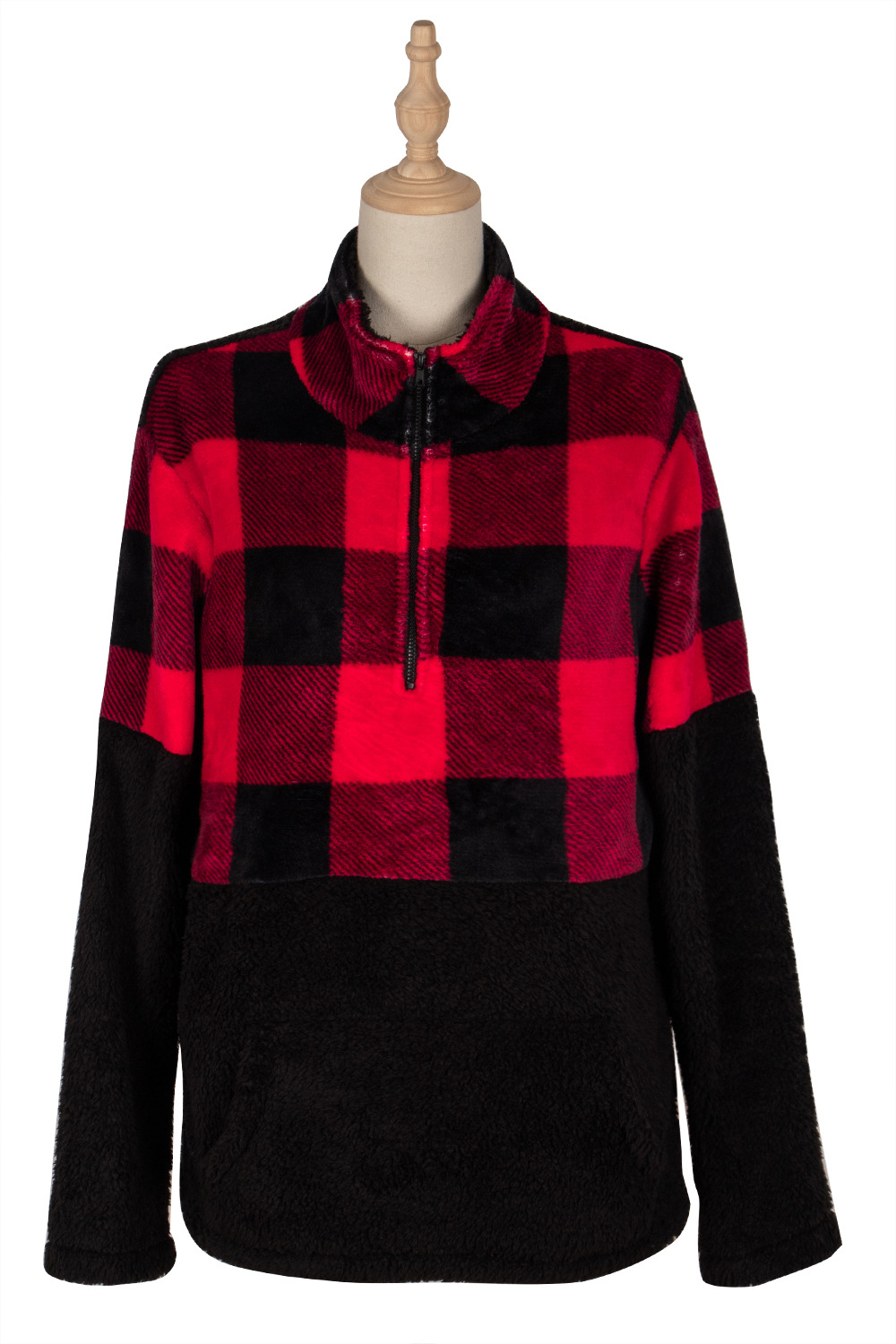 Neue Damen Reißverschluss Plaid Pelzmantel Damen Lange Ärmel display picture 5