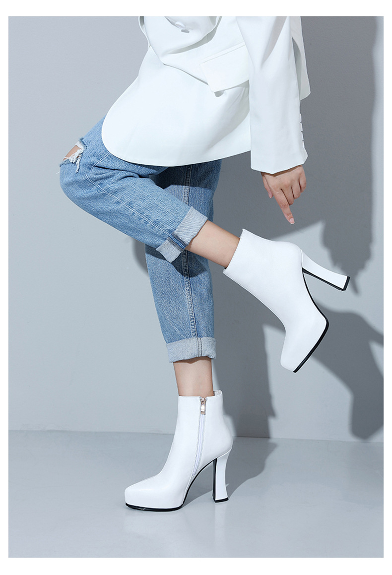 Boot nữ mũi nhọn da thật gót siêu cao 11cm đế chống nước — Lớp lót nhung đen chi tiết 8