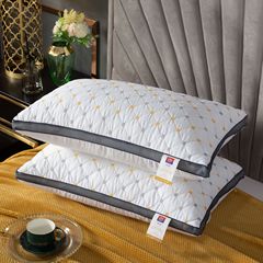 Five-star hotel embroidered white down feather pillow insert with 3D mesh trim—neck-supporting pillow, dropshipping available.
