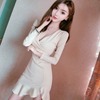 Slit ruffled hip skirt with bottom skirt and long sleeve dress