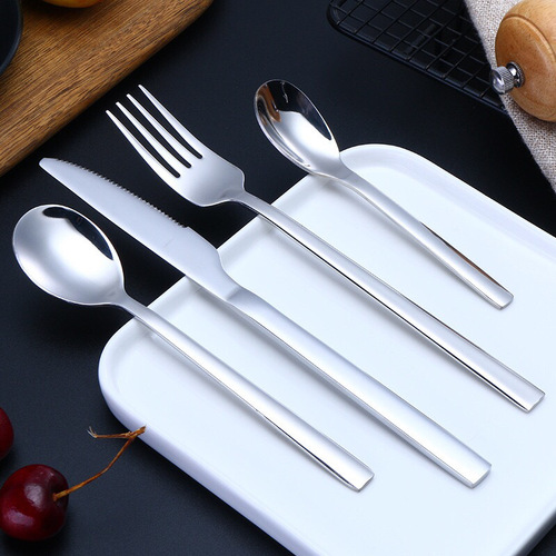304 stainless steel tableware, Korean square handle steak knife, fork and spoon, hotel western food tableware, fruit fork, coffee spoon