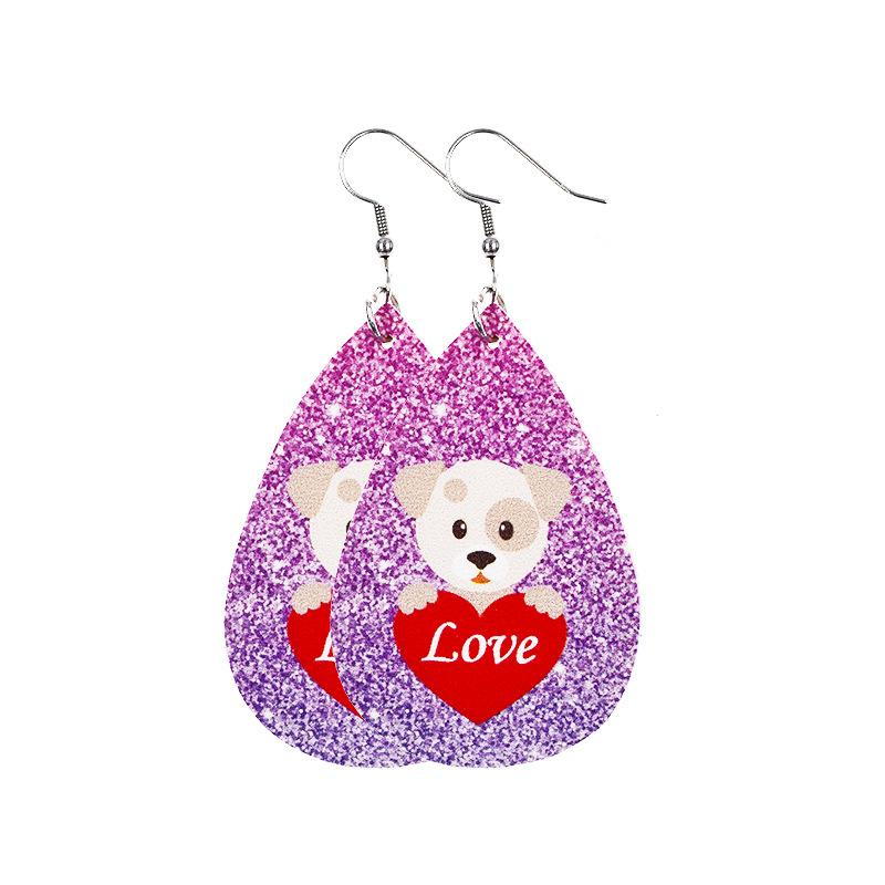 1 Pair Lady Modern Style Sweet Letter Heart Shape Cat Pu Leather Drop Earrings display picture 13