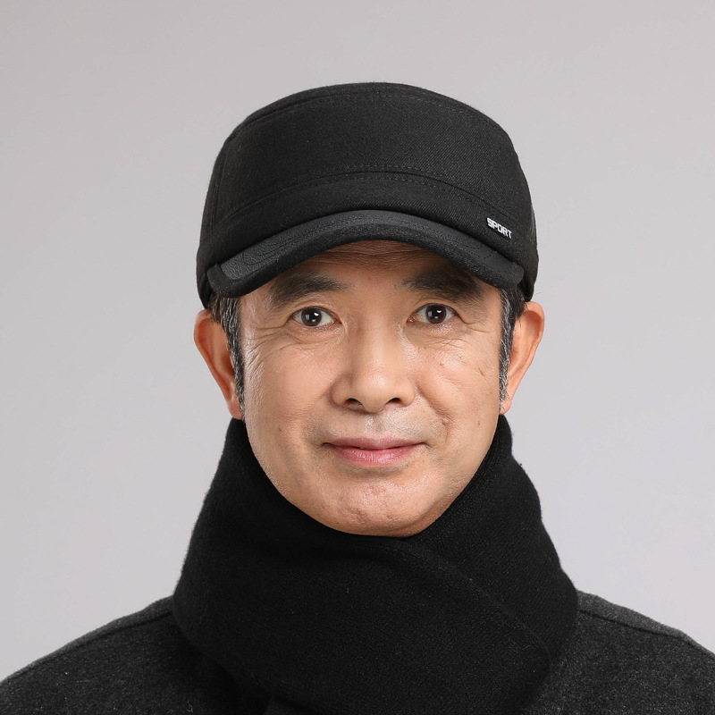 Cappelli da uomo di mezza età in inverno, papà piatto con protezione per le orecchie, anziani per il calore autunnale e invernale, nonno vecchio_voghion.com
