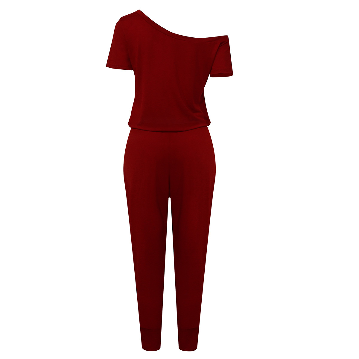 Women's Off-shoulder Jumpsuit With Pockets And Lace-up Details_voghion.com