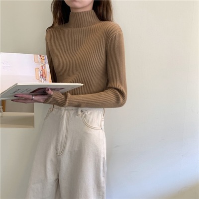 包芯纱！！针织衫女秋冬加厚修身长袖内搭毛衣韩版半高领黑色百搭