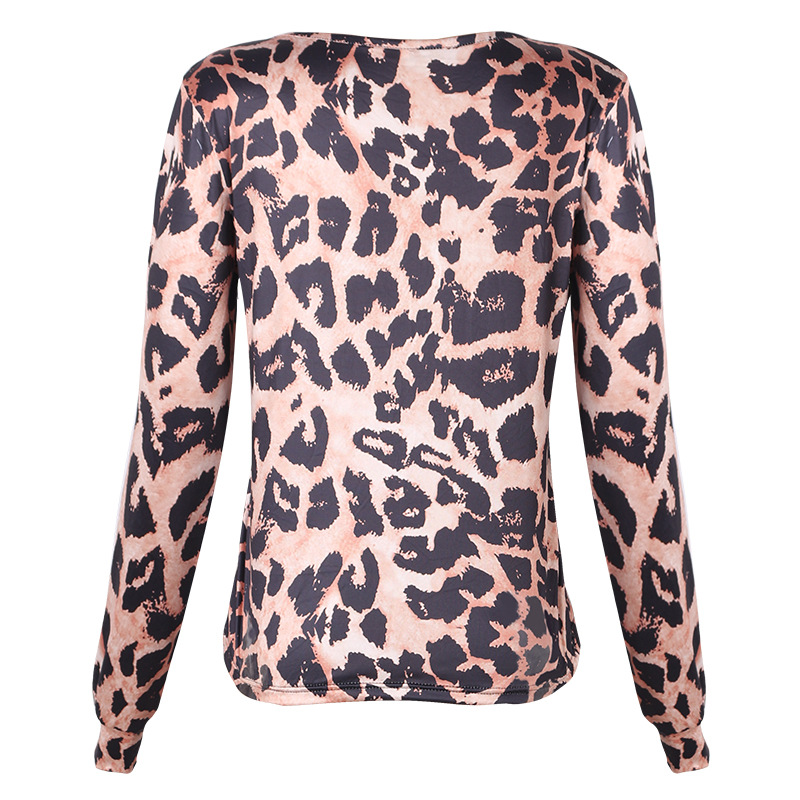 camisa sexy con cuello en V y manga larga con estampado de leopardo para mujer NSKX5794