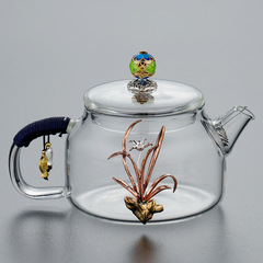 玻璃過濾家用小號茶壺單壺泡茶壺手工鑲銀花茶壺泡茶器茶具