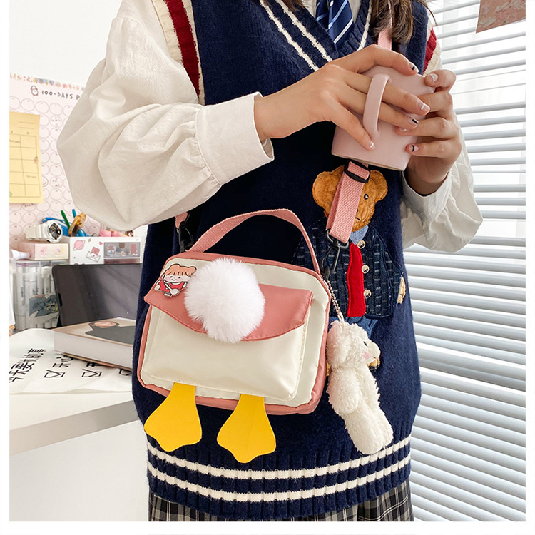 Creative and personalized duck-butted single-shoulder small square bag for women 2021 cross-border bag canvas mobile phone coin purse undefined
